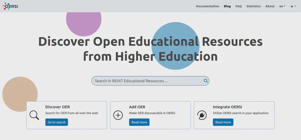 A screenshot of the new OERSI landing page